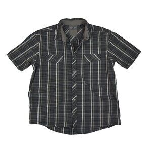 REI Hiking Shirt Mens XL Brown Plaid Organic Cotton Outdoors Zip Pocket Button